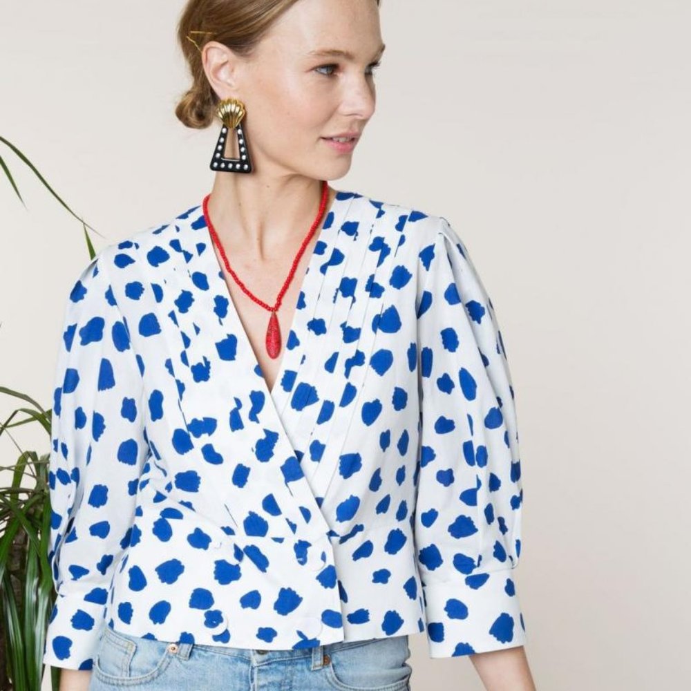 Rixo "Chanel" Print V-Neck Top